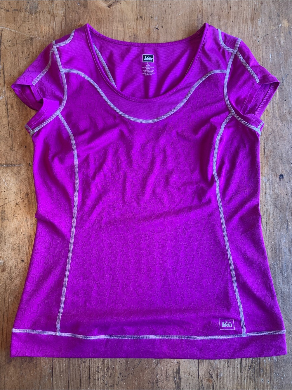 REI Women's Magenta Short Sleeve Active Tee with Contrast Seams